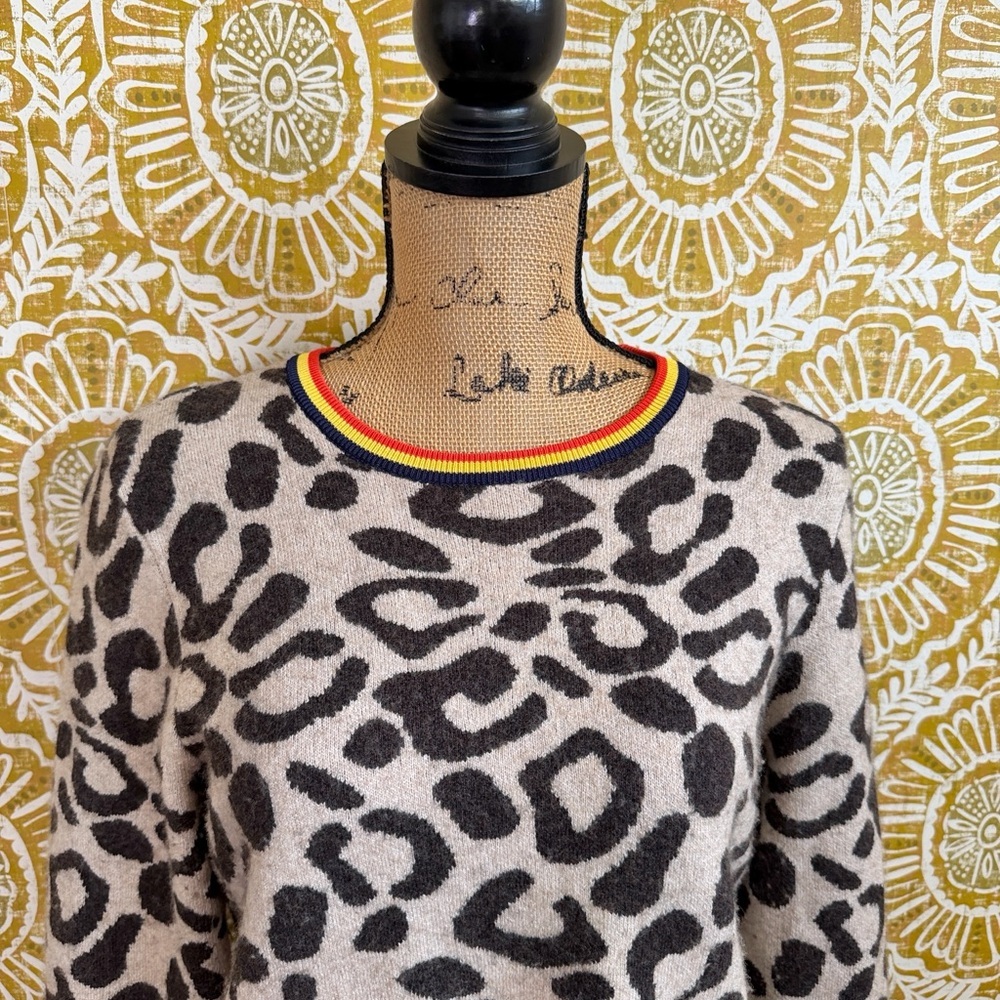 KULE The Stevens Leopard Print Wool-Cashmere Blend Crewneck Sweater Sz S - Picture 3 of 9